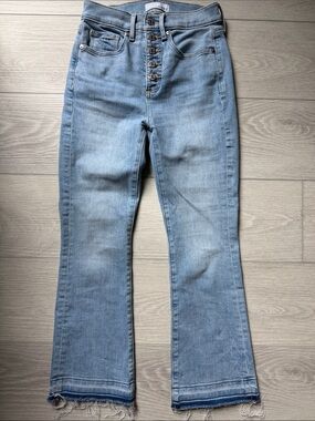 LOFT Faded Blue High-Rise Button-Fly “The Kick Crop”Flare Jeans